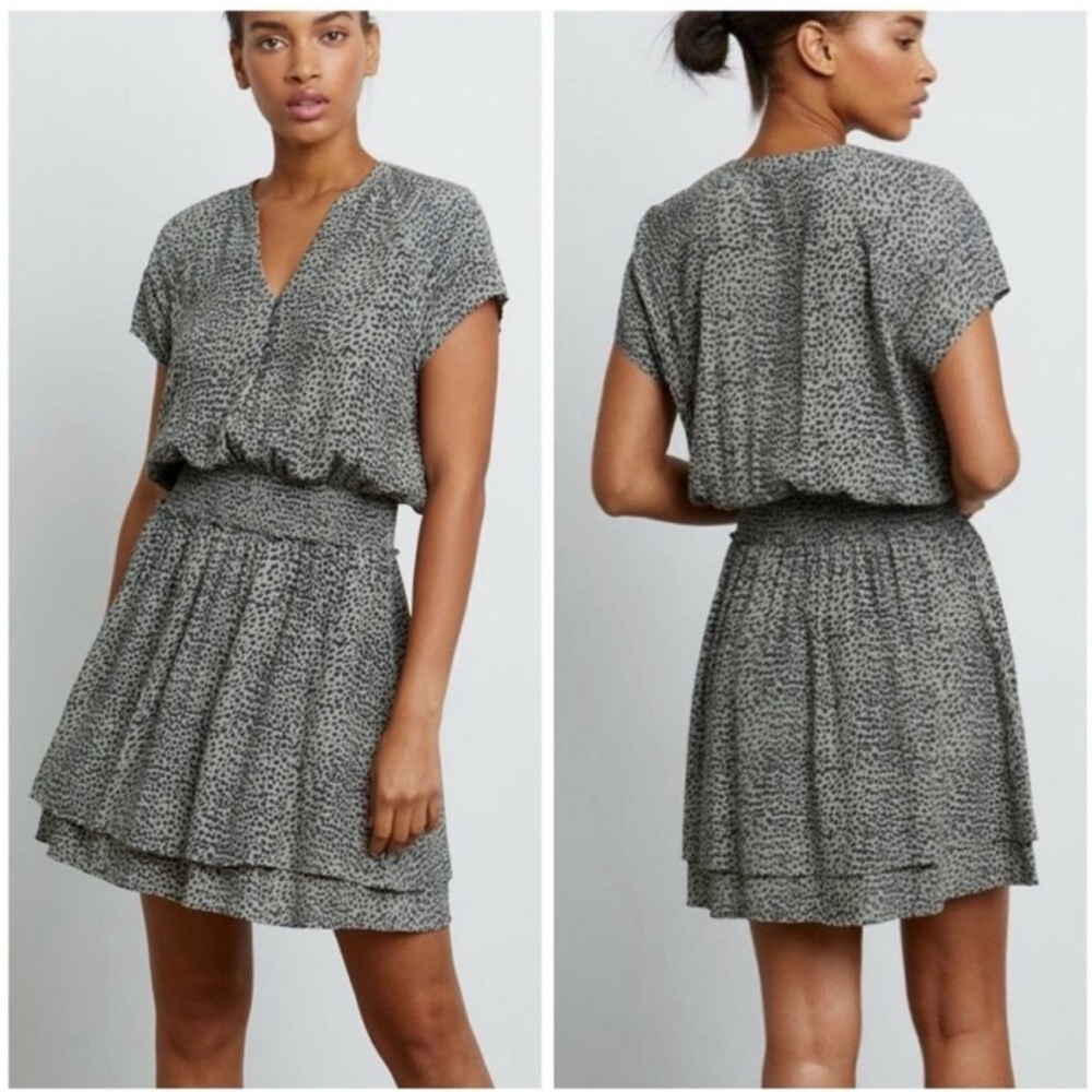 Rails Karla Olive Lynx Smocked Waist Flouncy Tiered Lightweight Mini Dress xs